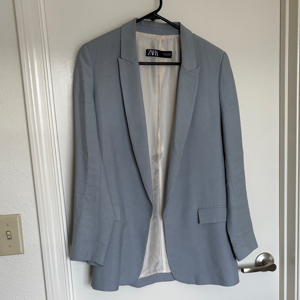 Zara Light Blue Single-Breasted Tailored Blazer - Size Small